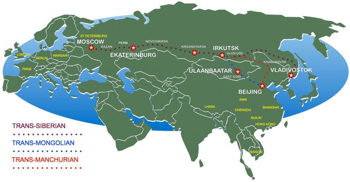 Pekinga do Moskve voz pravca mapu